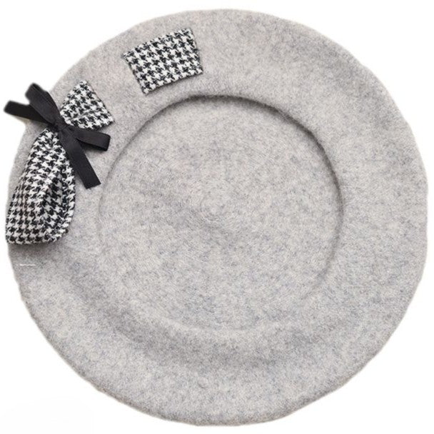 4 Color Options Lolita Houndstooth Bowknot Beret