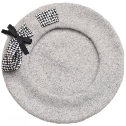 4 Color Options Lolita Houndstooth Bowknot Beret