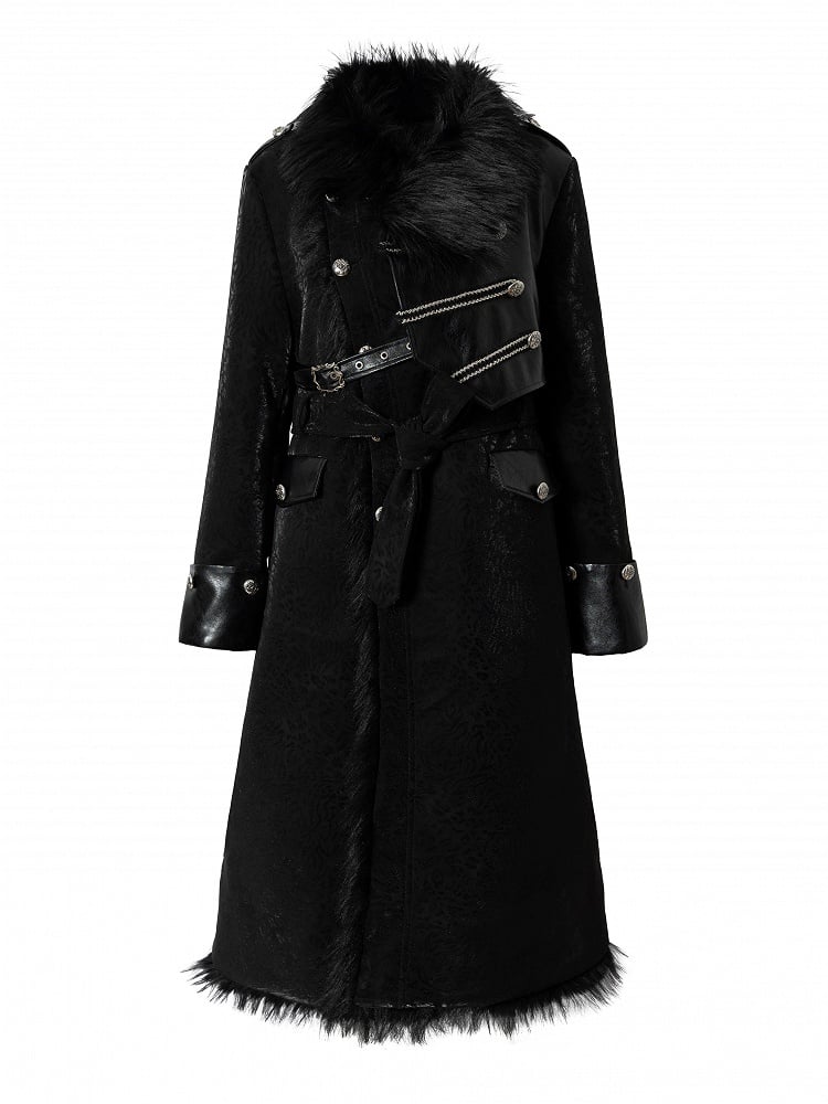 Coat 2-Way Pockets Belt Wasteland Functional Waist with Tie Black Punk