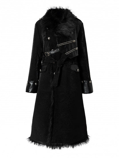 Coat 2-Way Pockets Belt Wasteland Functional Waist with Tie Black Punk