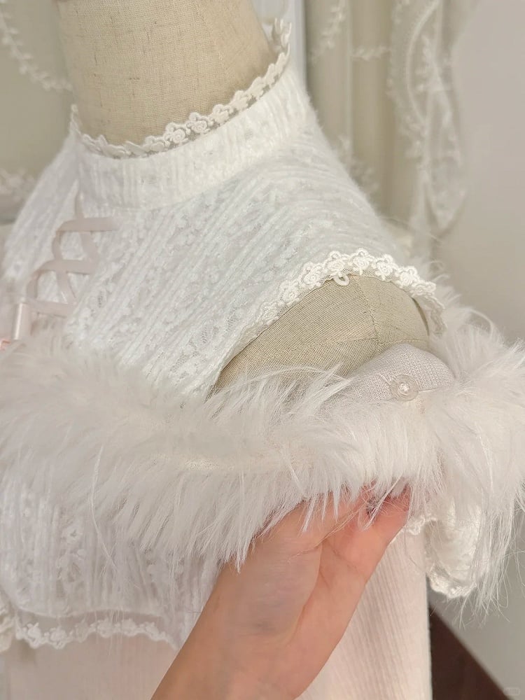 Clean Knit Pink Shoulder Innocent Aesthetic Kei Jirai Two-Way - Open Fuzzy Dress