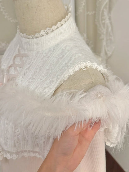 Clean Knit Pink Shoulder Innocent Aesthetic Kei Jirai Two-Way - Open Fuzzy Dress