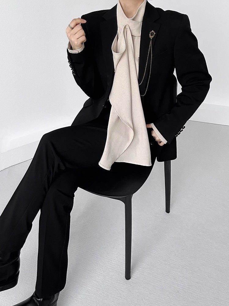 Tailored Black Pants Slant Lolita Pockets with Ouji Belt Straight-Leg Loops