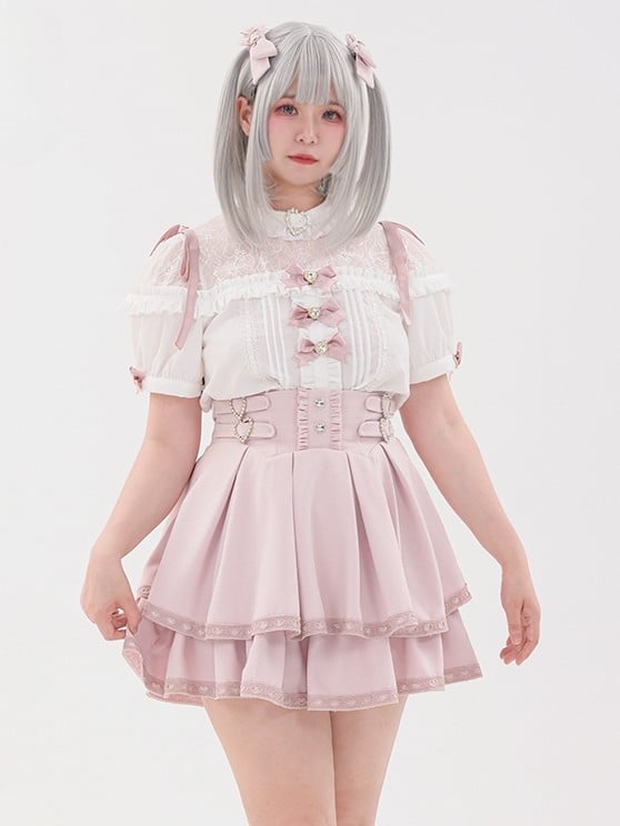 Jirai Kei Verzierte Herzschleife Strass Haarspangen Schwarz/Rosa