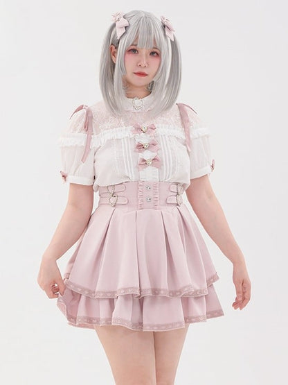 ジライケイ デコレーションハート 蝶結び ラインストーン ヘアクリップ ブラック/ピンク