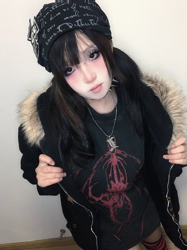 with Alien Print Black Creature Washed T-Shirt Fade