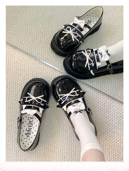 Preppy Flat Design Lamb Dazed PU with Style Black Shoes