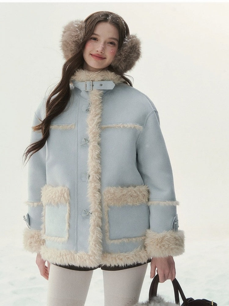 Eco-Friendly Fur Sweet Coat Double-Sided Blue