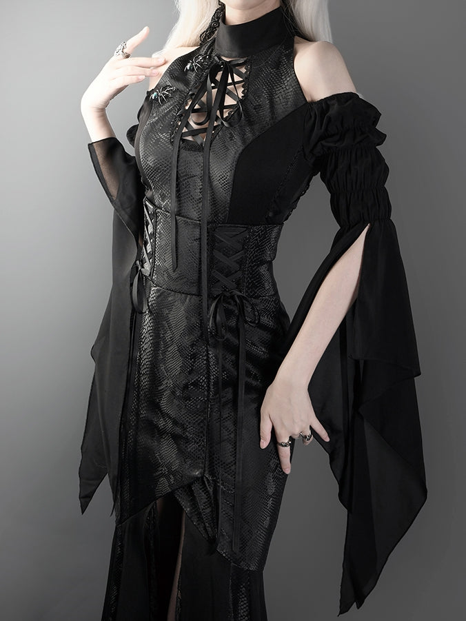 Black Open Shoulders Gothic Lolita Snakeskin Grain Top