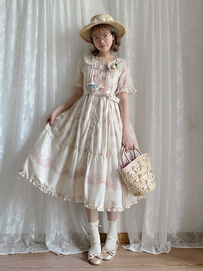 Pink Floral Lamb Print Casual Dress - Miss Point