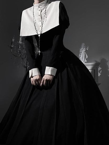 Lolita Nun Waist and Juliette Slim Maxi Sleeves Black Dress White