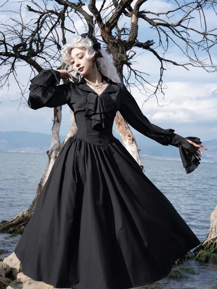 Black Aristocrat Gothic Lolita Swallow Tail Long Sleeves Shirt