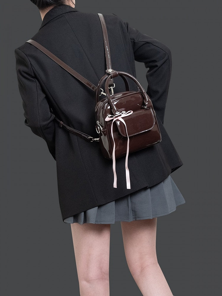 Ribbon Backpack With Kawaii Chocolate Bow 3-Way Glossy Brown