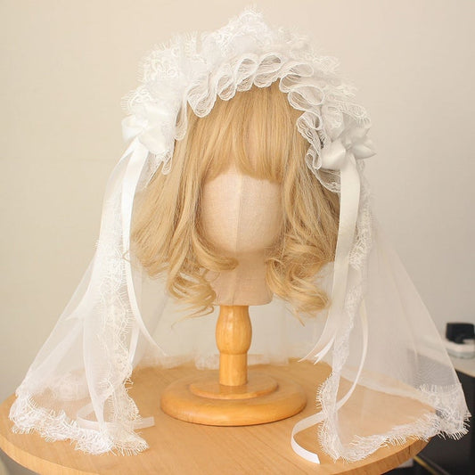 Ruffled Hairband with Head Shiro Veil Lolita Lace Layered