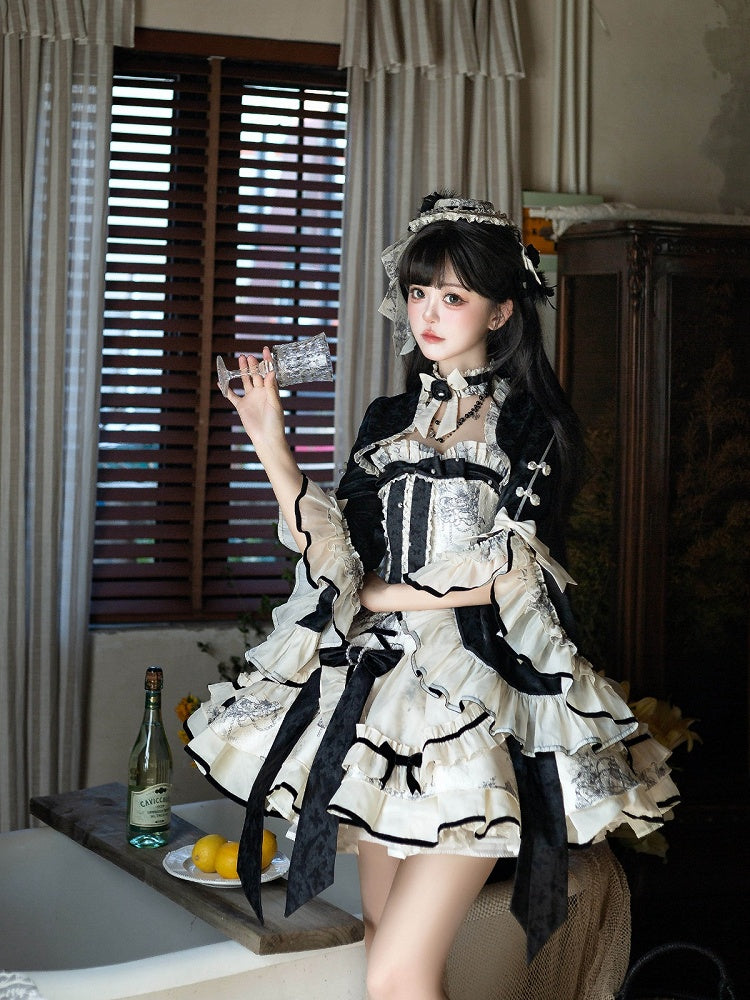 Elegant Classic Lolita Jumper Skirt with Pearl and Lace Accents - Magic Skirt Cat