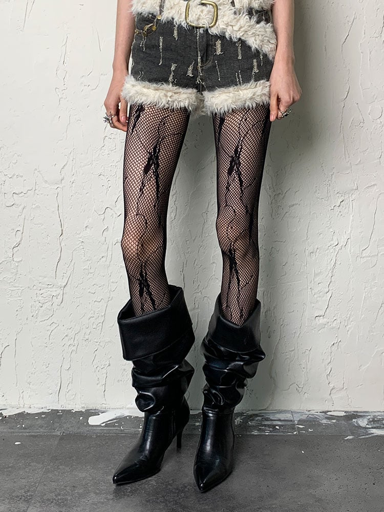 Y2K Black Butterfly Openwork Tights