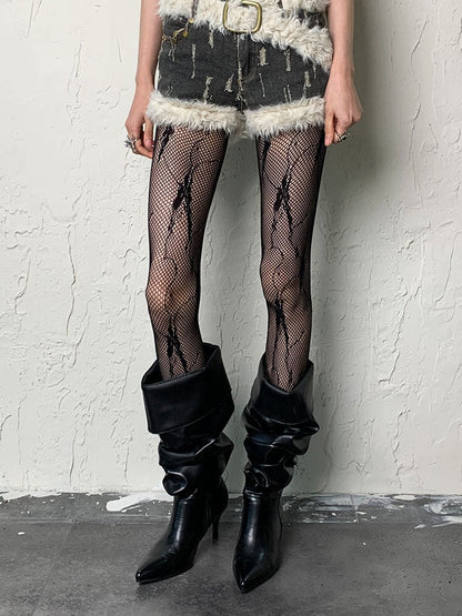 Schwarze Y2K Butterfly Hollow-Out Strumpfhose