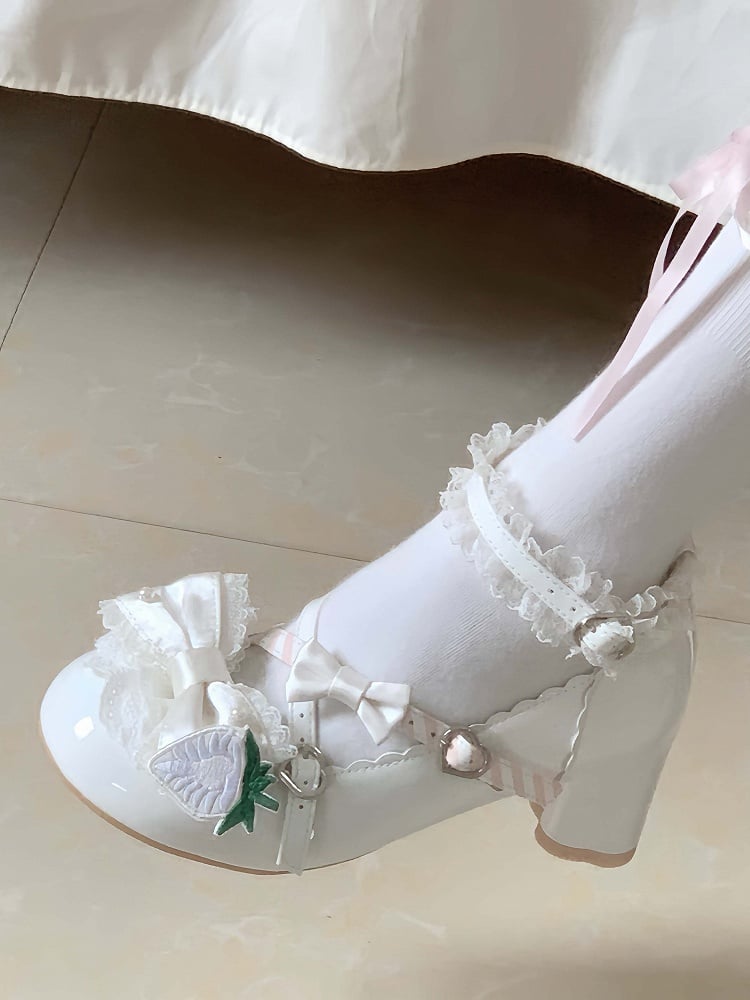 White Mid-Heel Straps Lolita Sweet Shoes Crisscross -