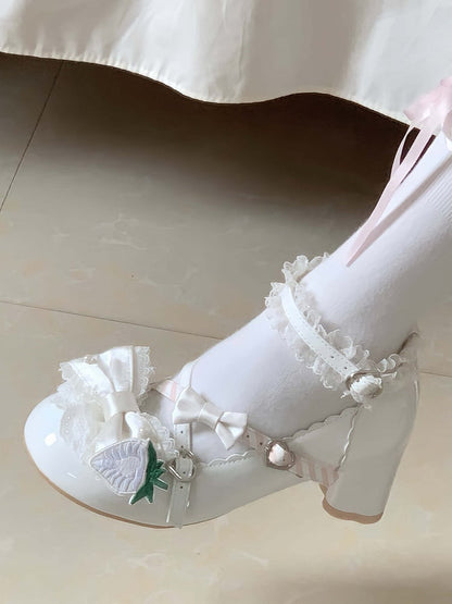 White Mid-Heel Straps Lolita Sweet Shoes Crisscross -