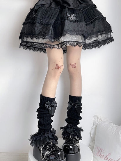 アプリコットバタフライタトゥープリントロリータタイツ