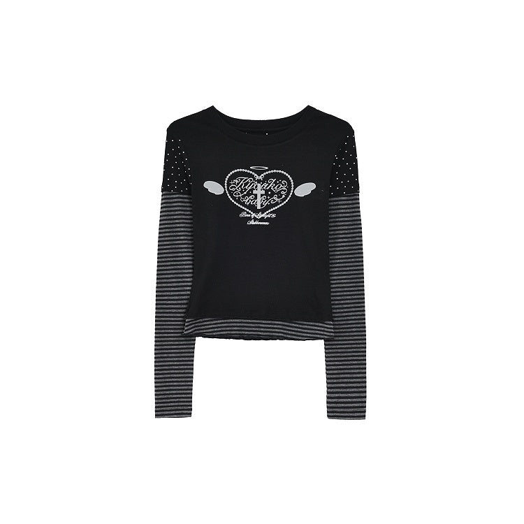 Black Gray Design Two-pieces with Stripe Print Faux Star Top
