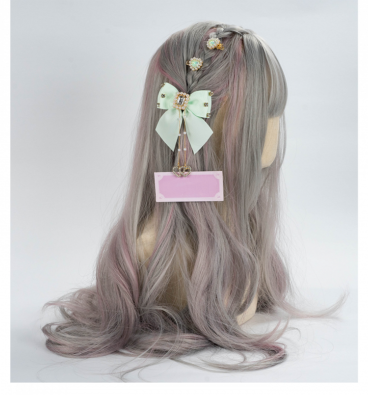 Jirai with Green 4 Options Rhinestones Kei Bow Hairclip Shimmering Mint