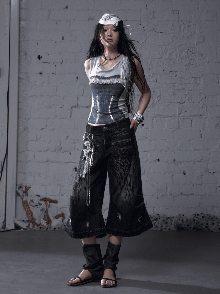 Angel Blau/Gelb Faded Wash Distressed Holes
