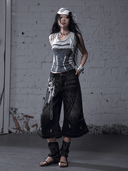 エンジェルブルー/イエロー フェードウォッシュ ディストレストホールズ