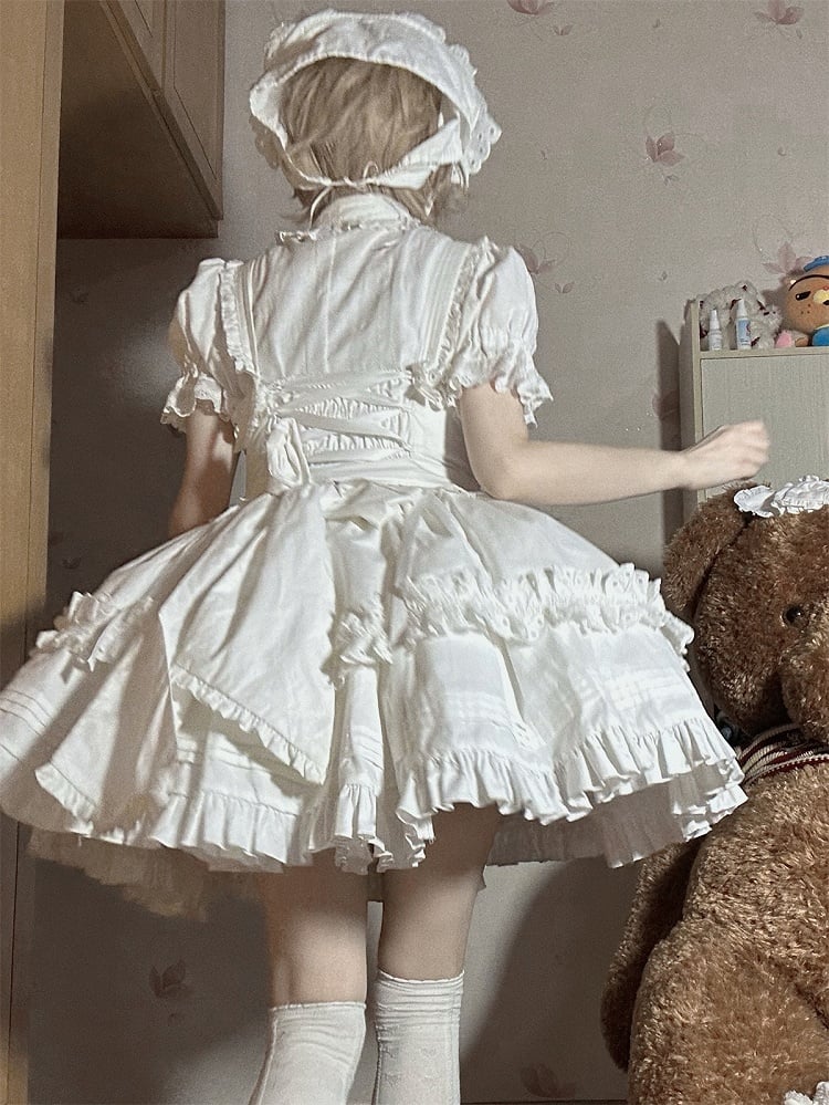 White Short Bowknots Ruffled with Dress Lolita Gothic Heart-shaped Decoration Version JSK and