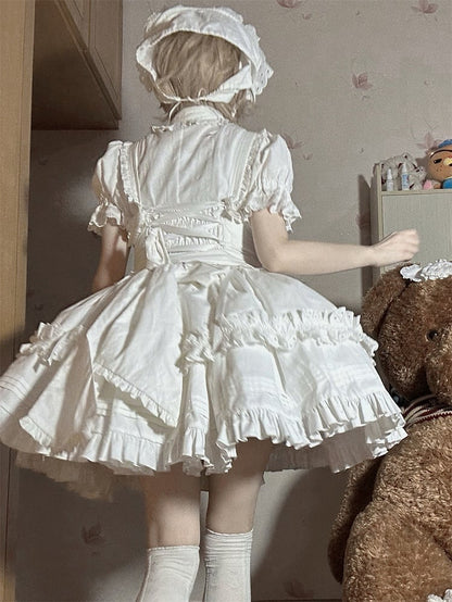 White Short Bowknots Ruffled with Dress Lolita Gothic Heart-shaped Decoration Version JSK and