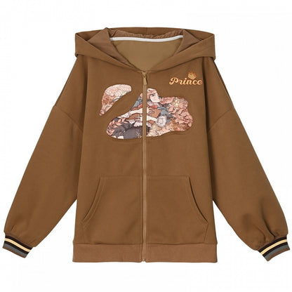 Fashion Long/Short Print Hoodie Brown Millard Vintage Version Prince