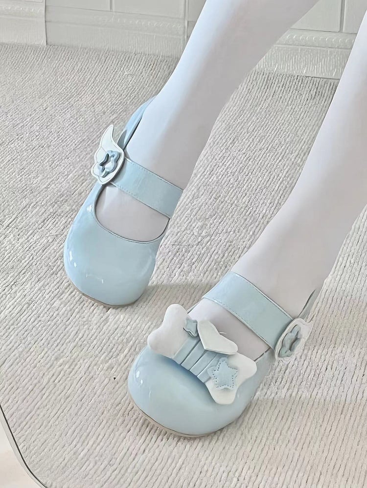Tenshi Kaiwai – Hellblaue Lolita-Mary-Jane-Schuhe mit Sternflügeln