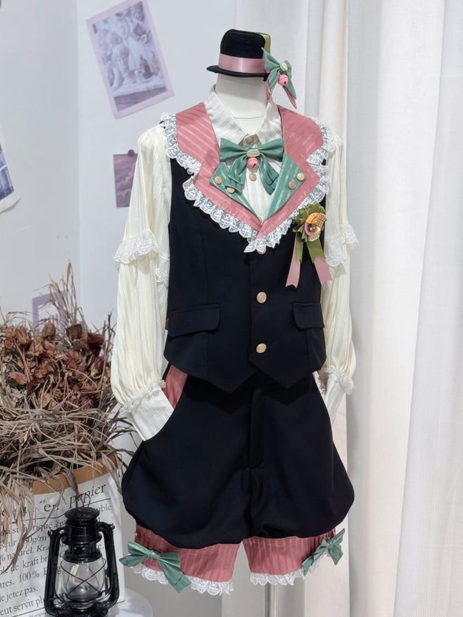 Circus Pink Waist Waistcoat Vibes Lolita Shorts Collar + High Black and Ouji Knickerbockers Blazer