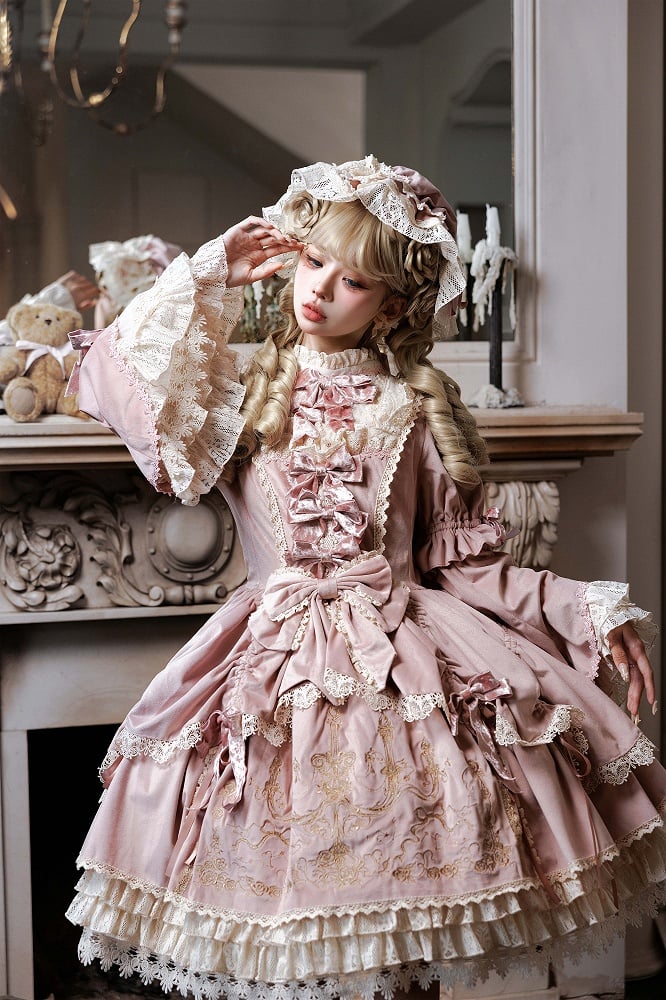 und Stickerei Kerzenständer Kerze Glocke Kleid Rosa Ärmel Samt