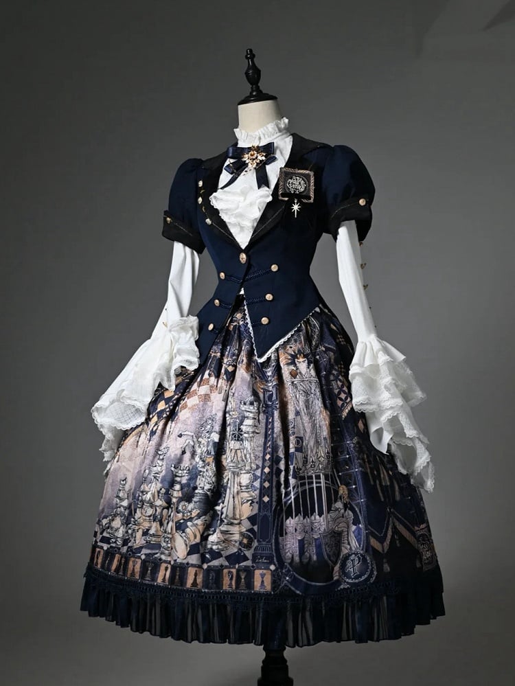 パフカラー スプリットテールスリーブ ブレザー ショート ブルー トップス ダーク