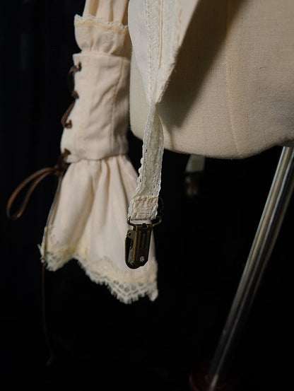 Beige Sleeves Ruffle Blouse Neckline Leg-of-Mutton