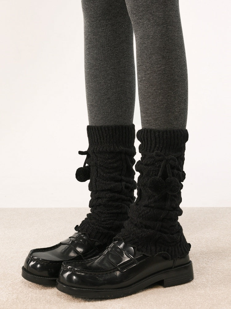 Pom-Pom Pattern Warmers with Knitted 6 Decorations Diamond Leg Colors