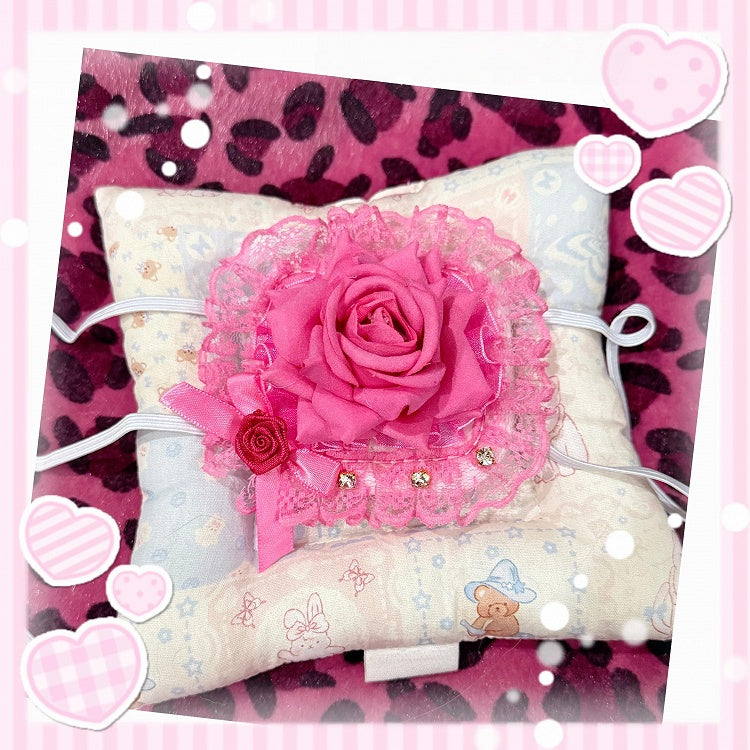 / with Pink Dark Light Gemstone Single-Eye Bow Patch Lace Rose and