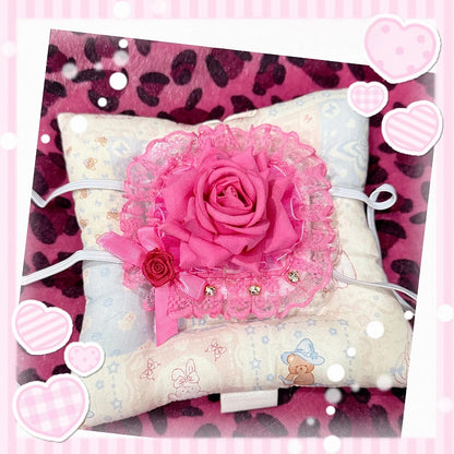 / with Pink Dark Light Gemstone Single-Eye Bow Patch Lace Rose and