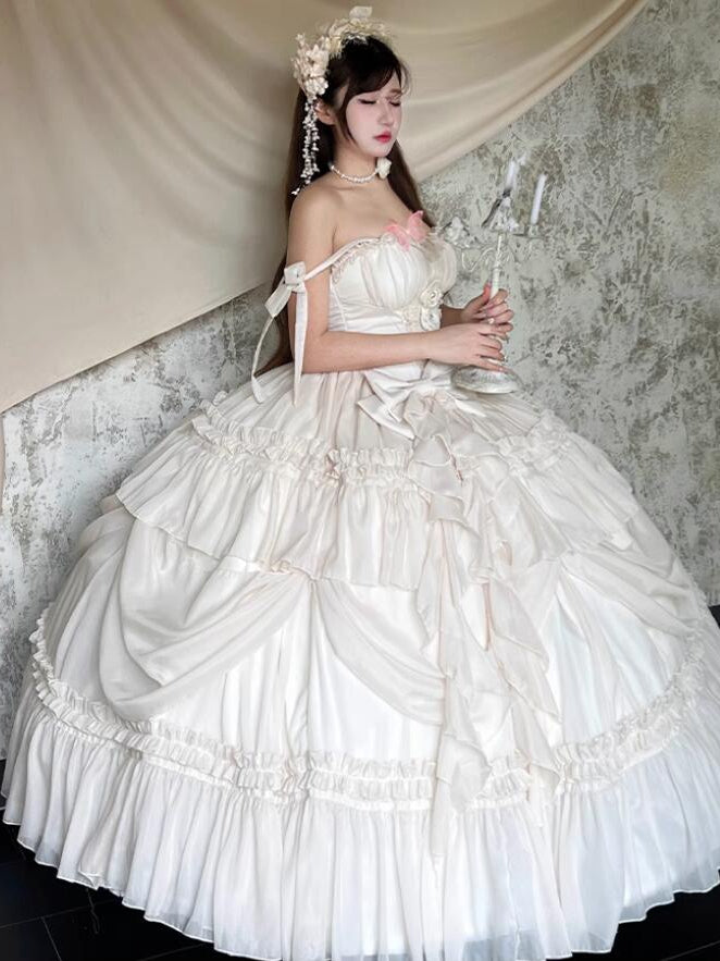 Dress Corset Gorgeous Waist Length Floor Flowers Apricot Gown Adorned Birthday