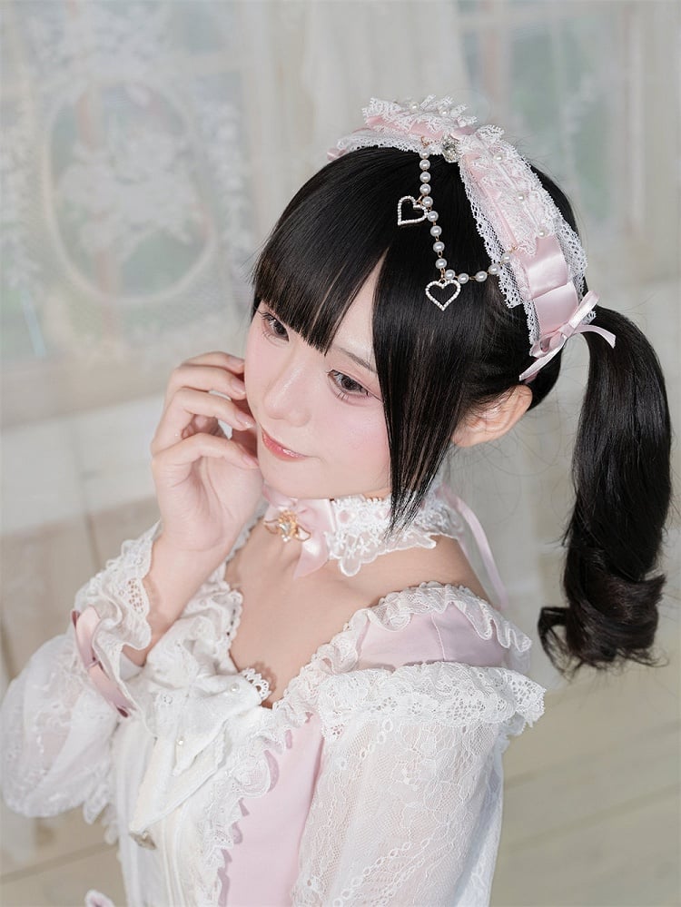 Pink & White Bow Lace Choker with Romantic Feminine Detail - Puppet Bombs