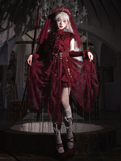 Red Puff Short Sleeves Gothic Lolita  Blouse