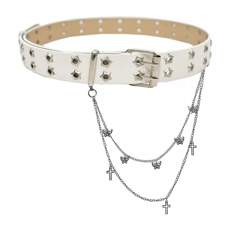 Chain Punk Star with Details Black/White Belt Waist