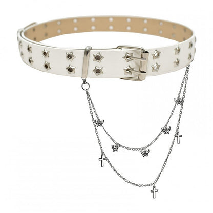 Chain Punk Star with Details Black/White Belt Waist