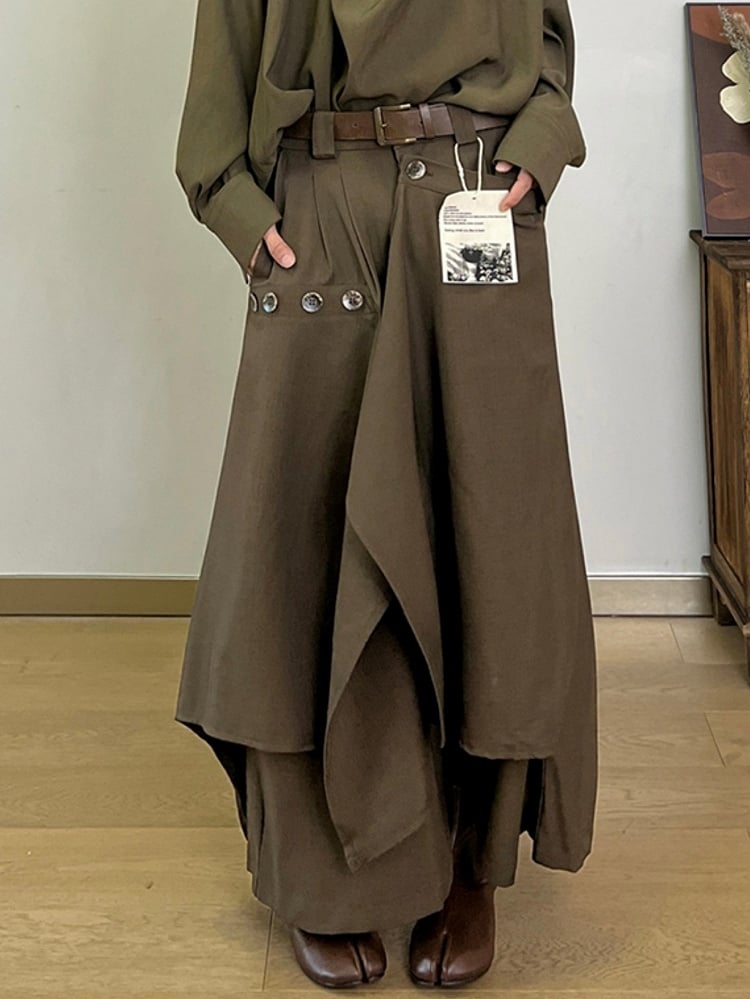 Coffee Brown Asymmetrical Design with Loops Belt Skort