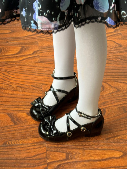 Heel Mary Black Polished Star Janes with Lolita Accents 3cm Sweet