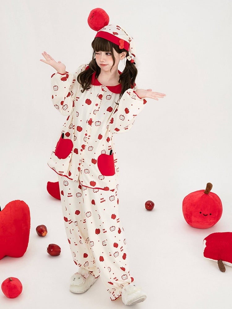 Beige Red Peter Pan Collar Loungewear Set - Tan Tuan