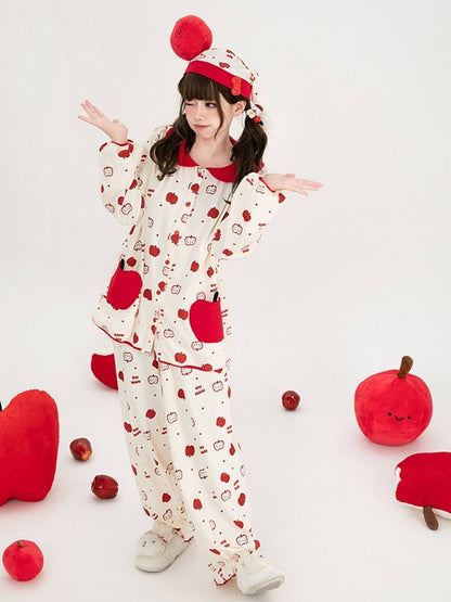Beige Red Peter Pan Collar Loungewear Set - Tan Tuan