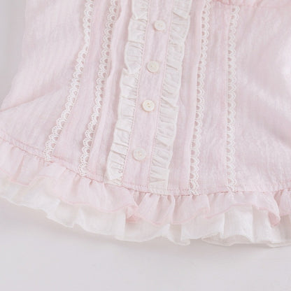 Light Pink Ruffle Puff Sleeve Top with Bow - serendipity