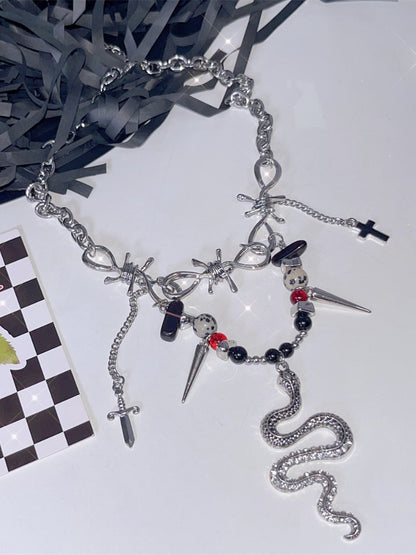 Y2K 蛇型チャームパンクネックレス